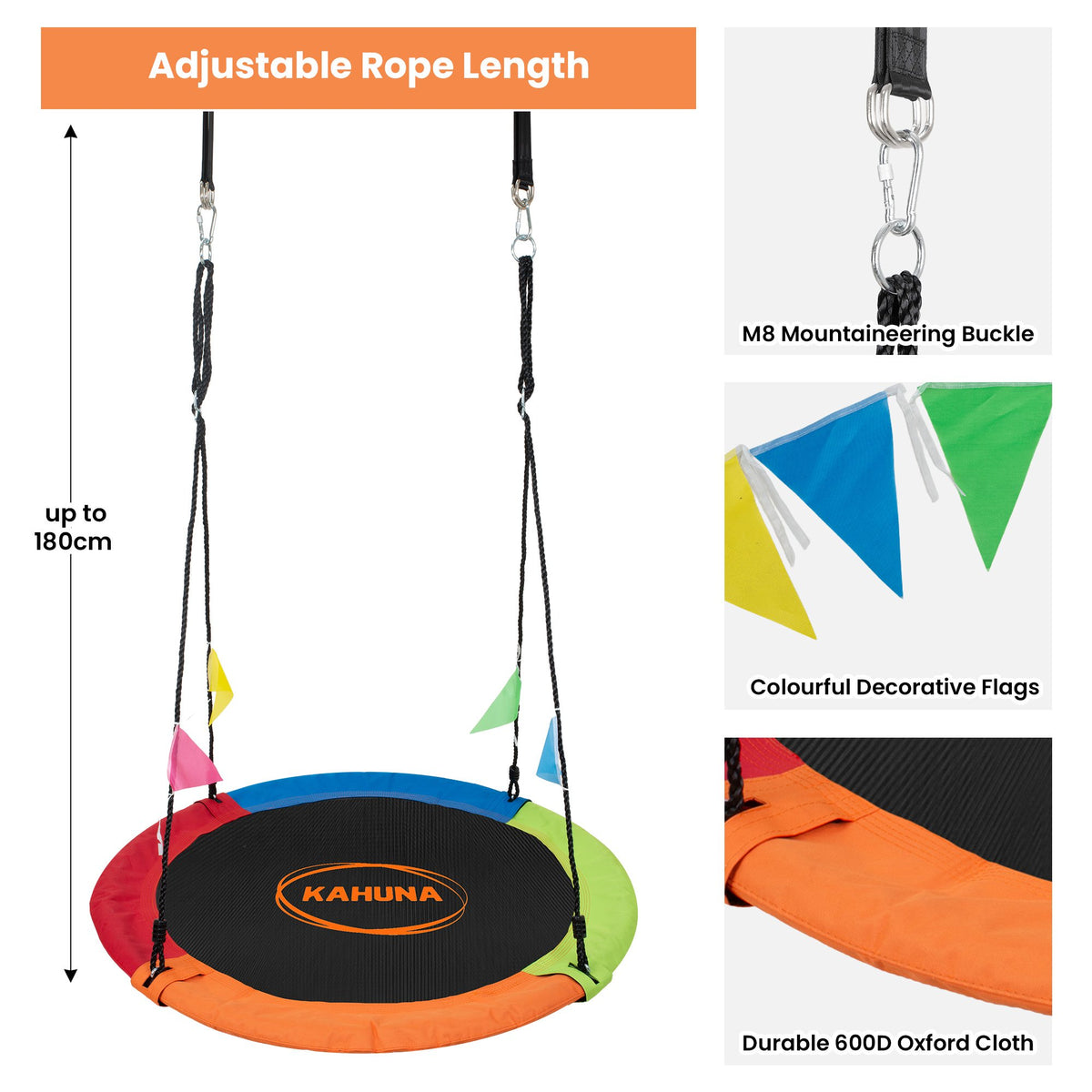 Kahuna Kids 1.2m Tree Saucer Swing Set Round 400kg With Straps Capacity Outdoor
