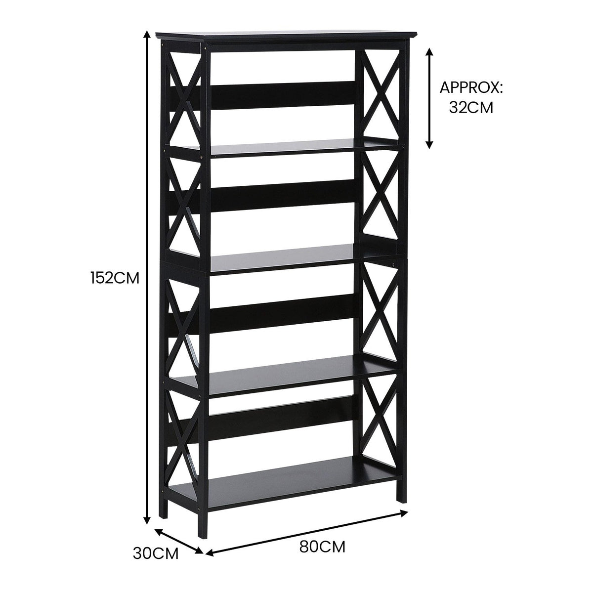 Sarantino Daphne 5-tier Cross Panel Bookshelf