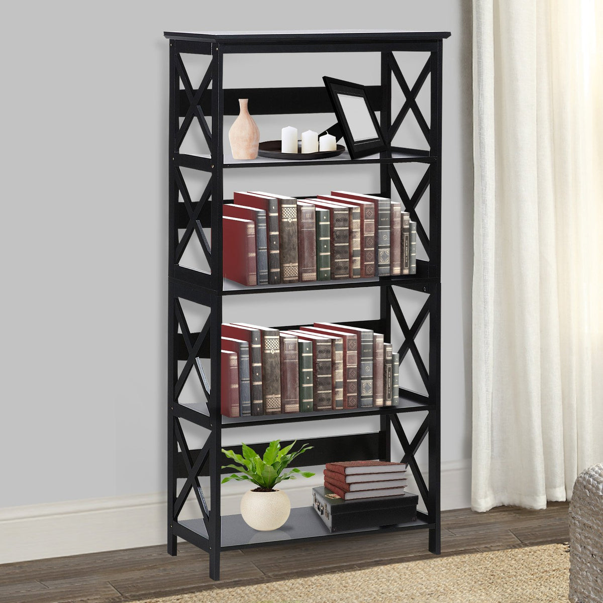Sarantino Daphne 5-tier Cross Panel Bookshelf