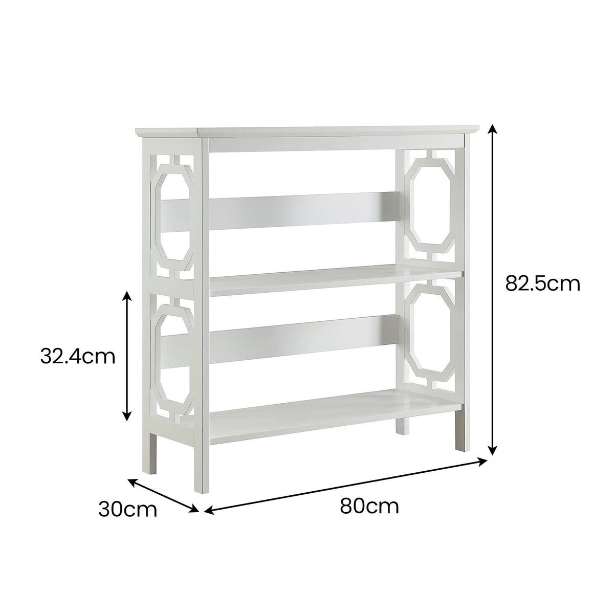 Sarantino Laurel 3-Tier Bookshelf Display Rack in White