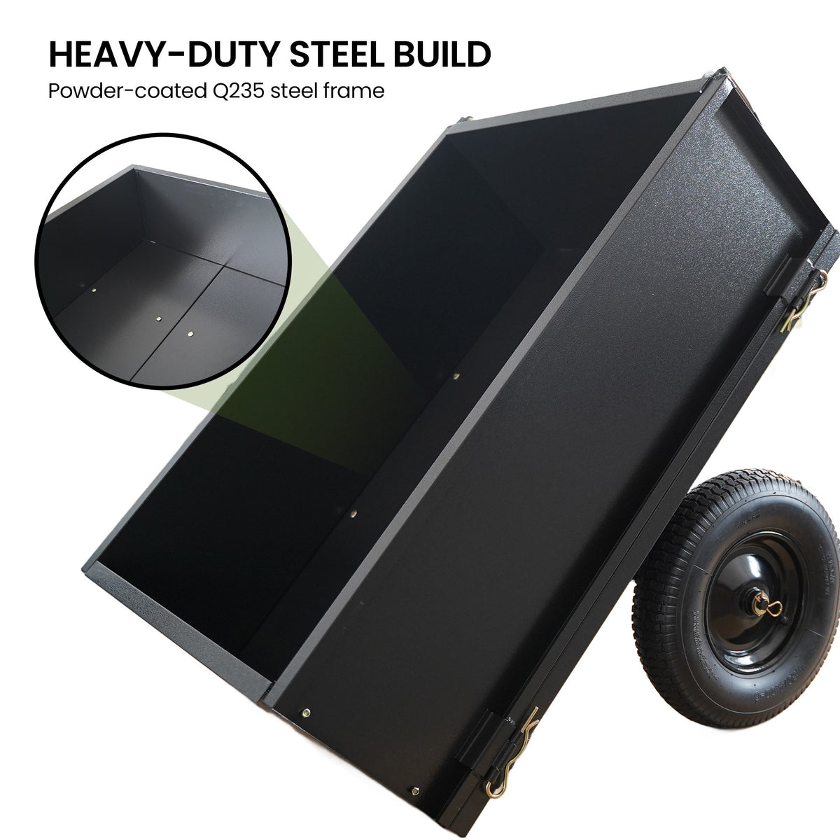 Kartrite Heavy Duty Dump Cart 270kg Capacity Pneumatic Tyres Quick Release Pedal Removable Tailgate Trailer for Garden