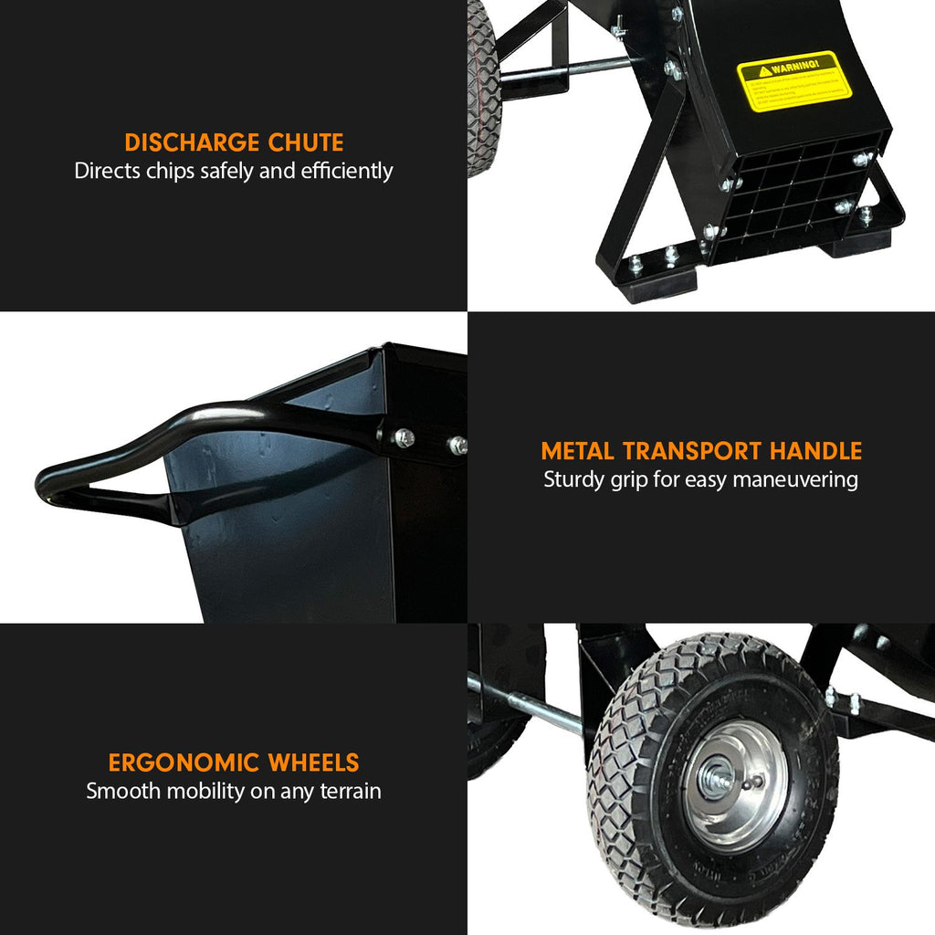 Ducar 89mm Key Electric Start Wood Chipper 420cc 15hp 4-stroke Engine Unleaded Petrol Garden Shredder Mulcher Grinder - 601c Black