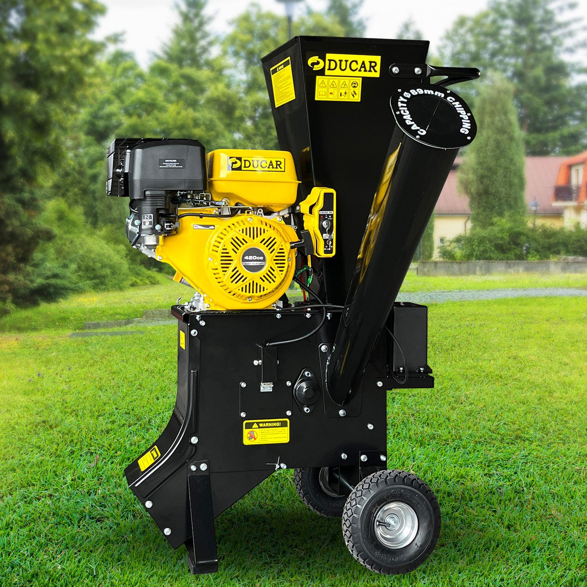 Ducar 89mm Key Electric Start Wood Chipper 420cc 15hp 4-stroke Engine Unleaded Petrol Garden Shredder Mulcher Grinder - 601c Black