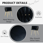 SERENITà Black Modern Hand Weaving Dining Chairs,Velvet Upholstered Side Chairs with Gold Legs, Chic Vanity Chairs with Armrest, Accent Chair for Dining Room, and Cafe Set of 2