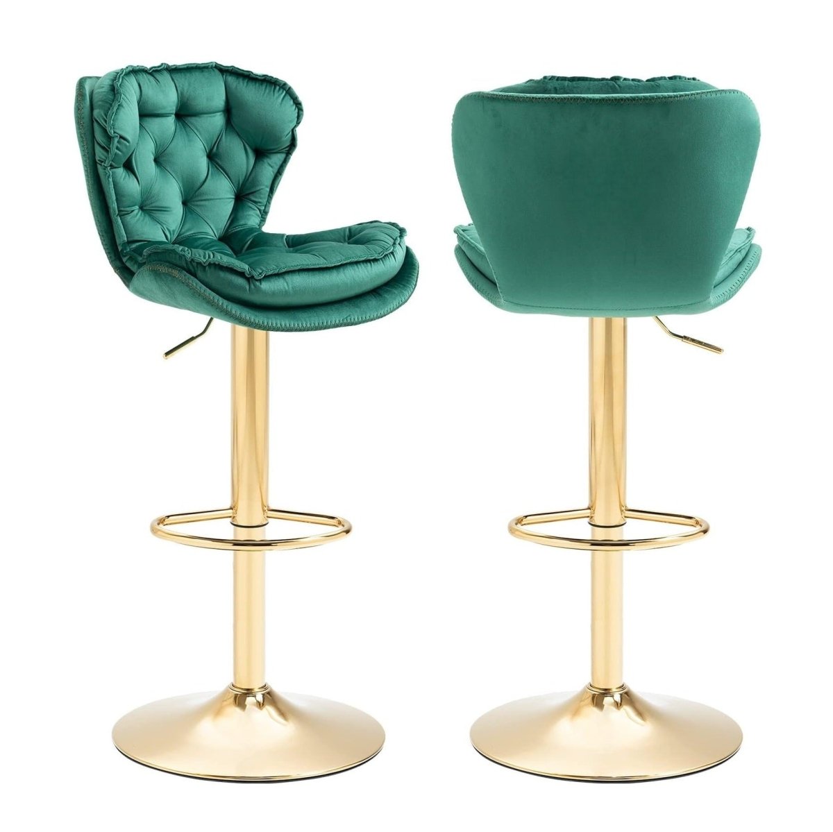 SERENITà Swivel Bar Stools Set of 2 Counter Height Barstools with Back Velvet Upholstered Adjustable Stool Chair Min Century Modern Bar Stool for Kitchen Island (Emerald Green)