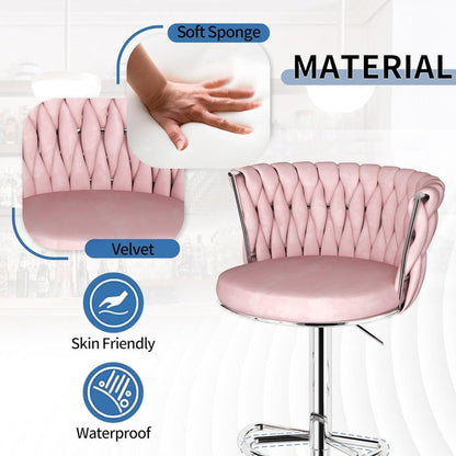 SERENITà Modern Silver Swivel Upholstered Velvet Adjustable Height Counter Stool with Metal Frame Pink (Set of 2)