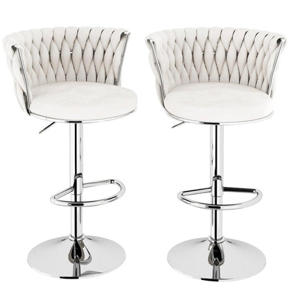 SERENITà Modern Silver Swivel Upholstered Velvet Adjustable Height Counter Stool with Metal Frame White (Set of 2)