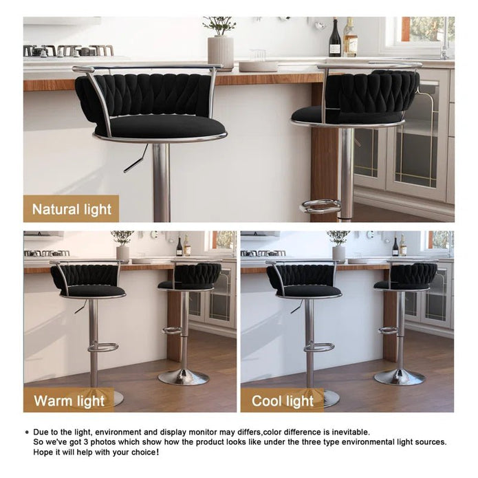 SERENITà Silver Swivel Upholstered Velvet Adjustable Height Counter Stool with Metal Frame Black (Set of 2)