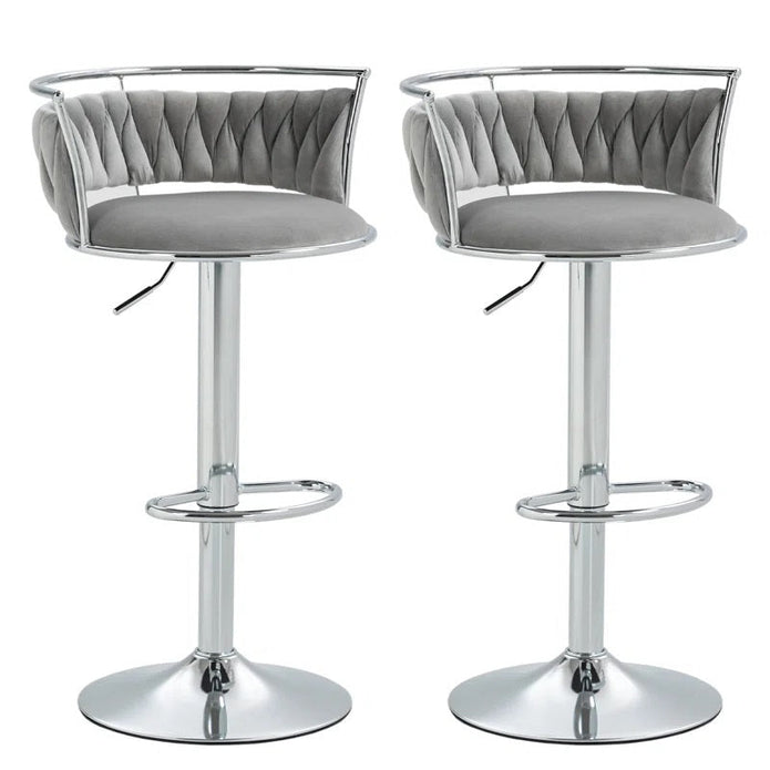 SERENITà Silver Swivel Upholstered Velvet Adjustable Height Counter Stool with Metal Frame Grey (Set of 2)
