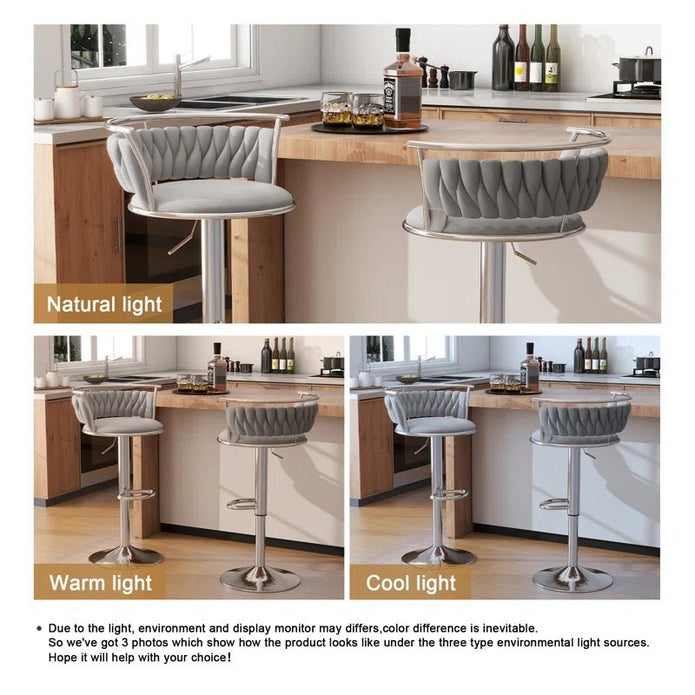 SERENITà Silver Swivel Upholstered Velvet Adjustable Height Counter Stool with Metal Frame Grey (Set of 2)