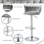 SERENITà Silver Swivel Upholstered Velvet Adjustable Height Counter Stool with Metal Frame Grey (Set of 2)