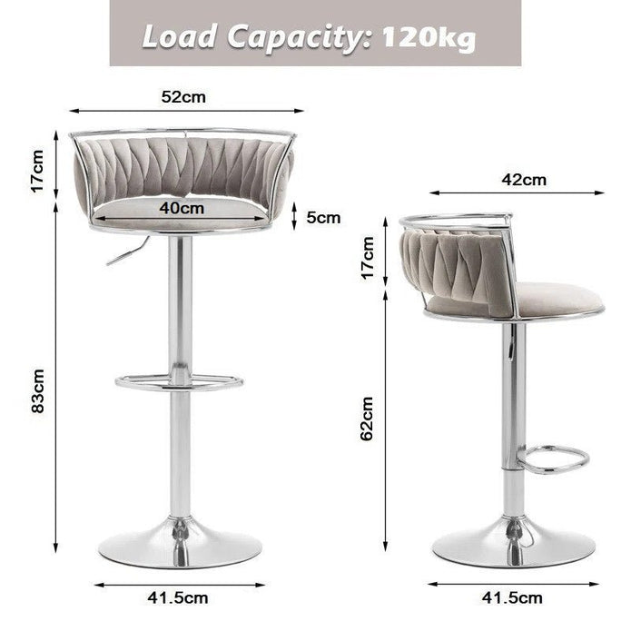 SERENITà Silver Swivel Upholstered Velvet Adjustable Height Counter Stool with Metal Frame Grey (Set of 2)