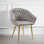 SERENITà Grey Modern Velvet Dining Chairs, Upholstered Living Room Chair with Woven Back and Golden Metal Legs, Mid-Century Accent Set of 2(Grey)