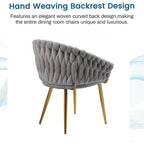SERENITà Grey Modern Velvet Dining Chairs, Upholstered Living Room Chair with Woven Back and Golden Metal Legs, Mid-Century Accent Set of 2(Grey)