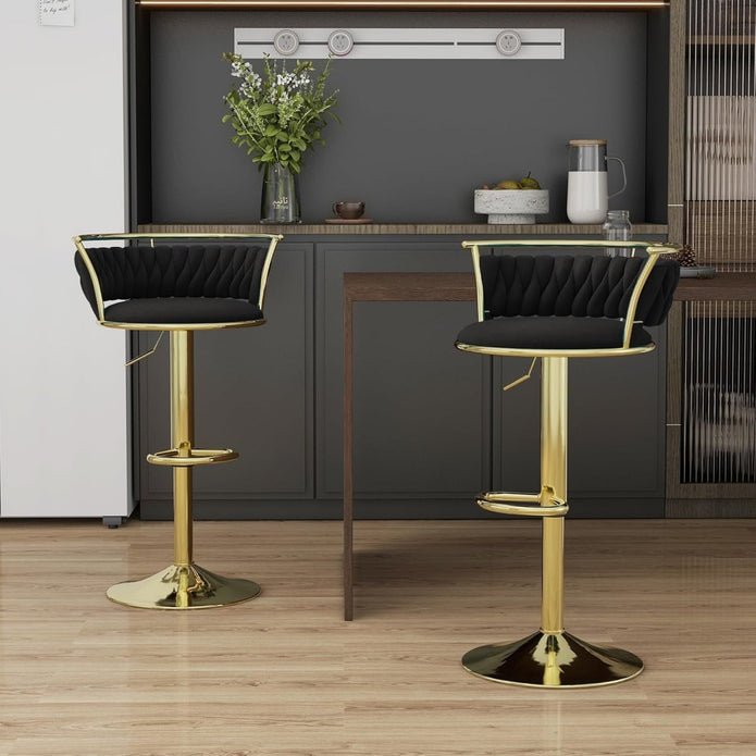 SERENITà Golden Swivel Upholstered Velvet Adjustable Height Counter Stool with Metal Frame Black (Set of 2)