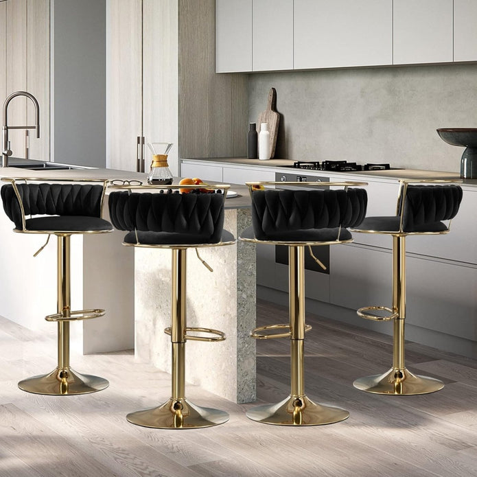 SERENITà Golden Swivel Upholstered Velvet Adjustable Height Counter Stool with Metal Frame Black (Set of 2)