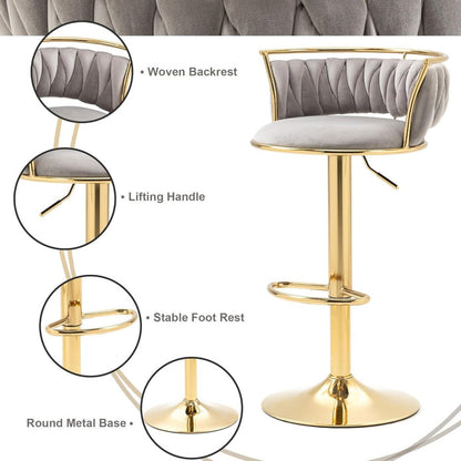 SERENITà Golden Swivel Upholstered Velvet Adjustable Height Counter Stool with Metal Frame Grey (Set of 2)