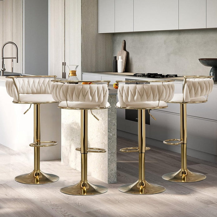 SERENITà Golden Swivel Upholstered Velvet Adjustable Height Counter Stool with Metal Frame Ivory (Set of 2)