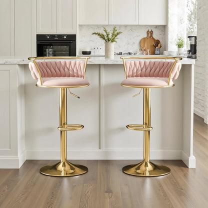 SERENITà Golden Swivel Upholstered Velvet Adjustable Height Counter Stool with Metal Frame Pink (Set of 2)