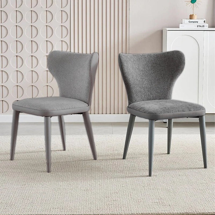 VELLUTO Modern Kitchen Dining Room Chairs Faux Leather Flannel Accent Chairs Metal Vanity Lounge Chair with Back for Living Room Set of 2(Light Grey)