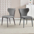VELLUTO Modern Kitchen Dining Room Chairs Faux Leather Flannel Accent Chairs Metal Vanity Lounge Chair with Back for Living Room Set of 2(Light Grey)