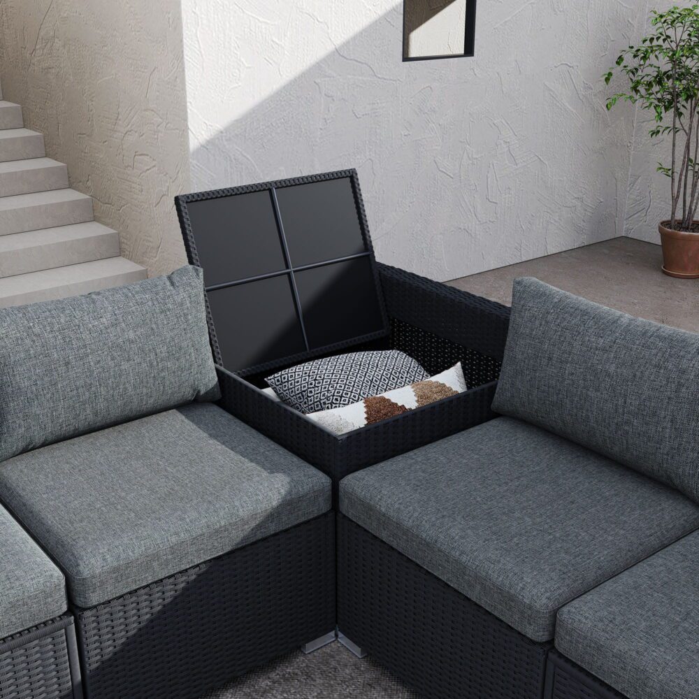 Large Modular Outdoor Ottoman Lounge Set in Black