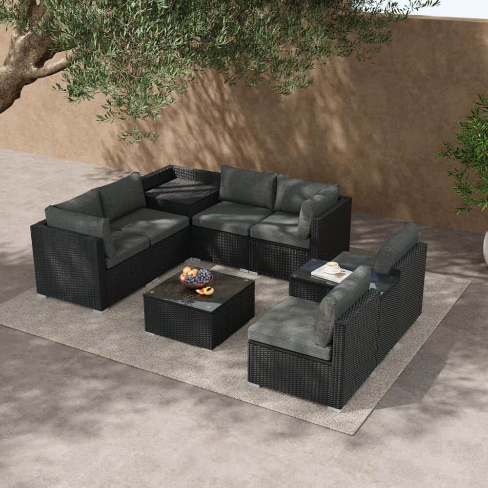 Modular Outdoor Lounge Set-9pcs Sofa, Armchairs and Coffee Table