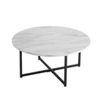 White Marble Effect Round Coffee Table with Black Legs