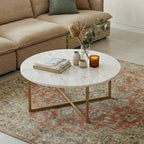 White Marble Effect Round Coffee Table with Gold Legs