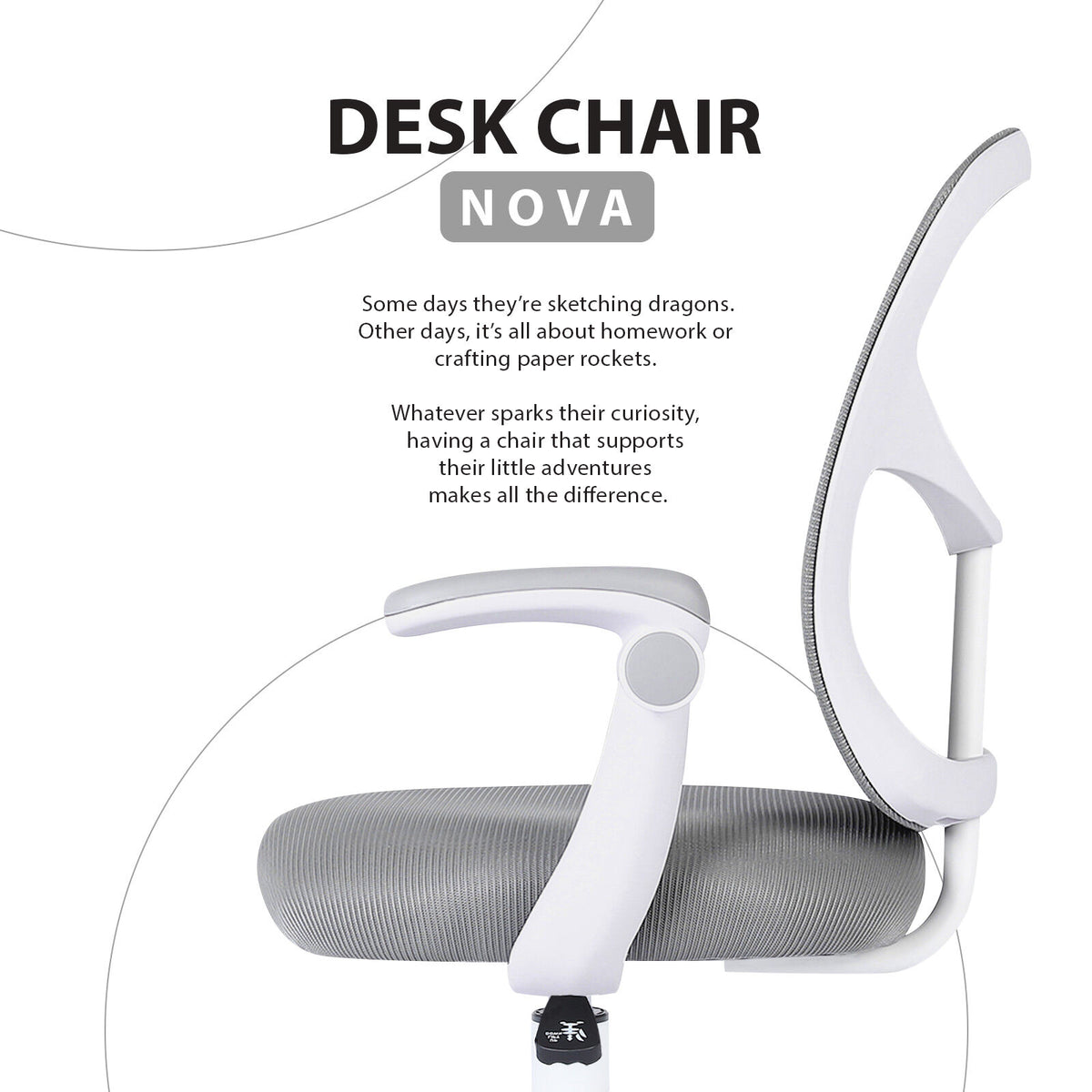 Kids Desk Chair - Children Office Study Seat with Footrest NOVA - Grey