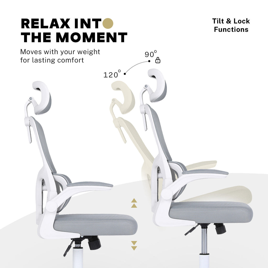 Work Office Chair - Lumber Support, Flip-up Armrest, Adjustable Headrest SITIO - GREY