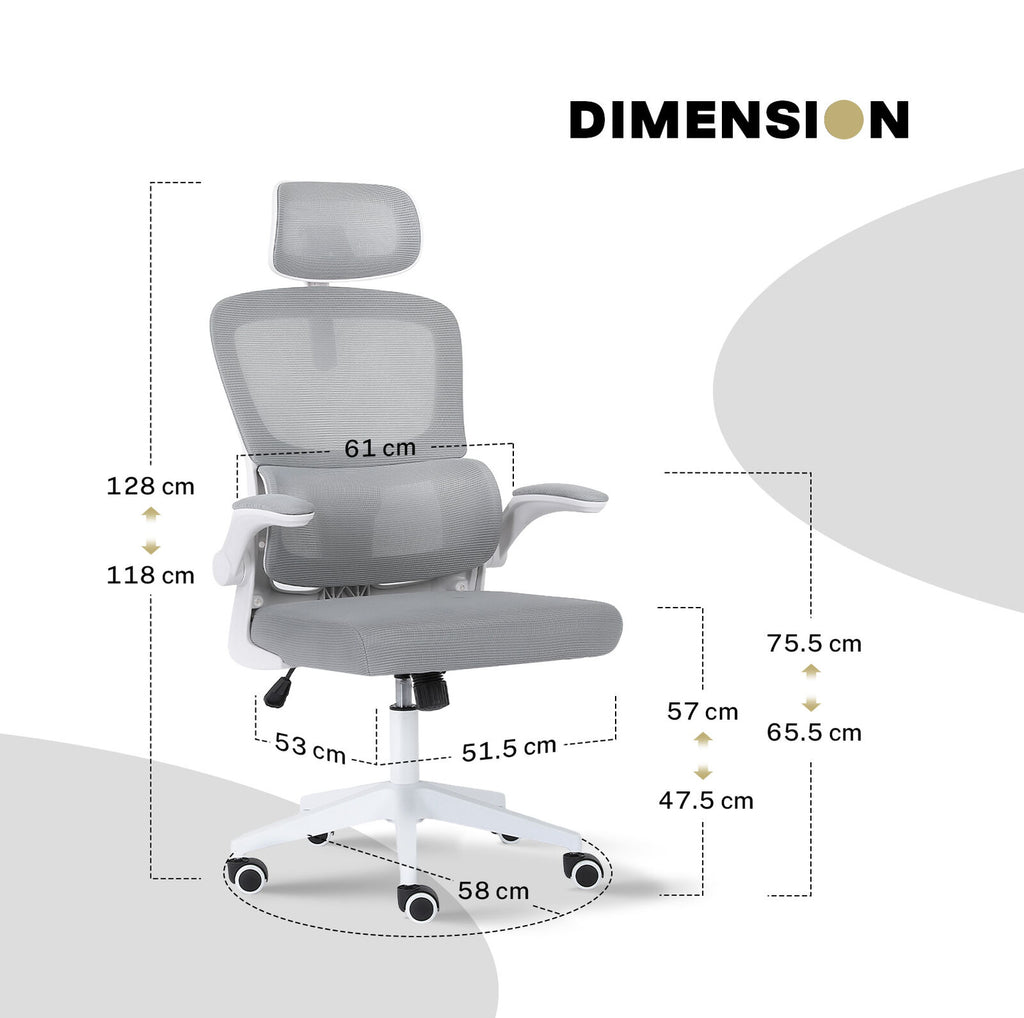 Work Office Chair - Lumber Support, Flip-up Armrest, Adjustable Headrest SITIO - GREY