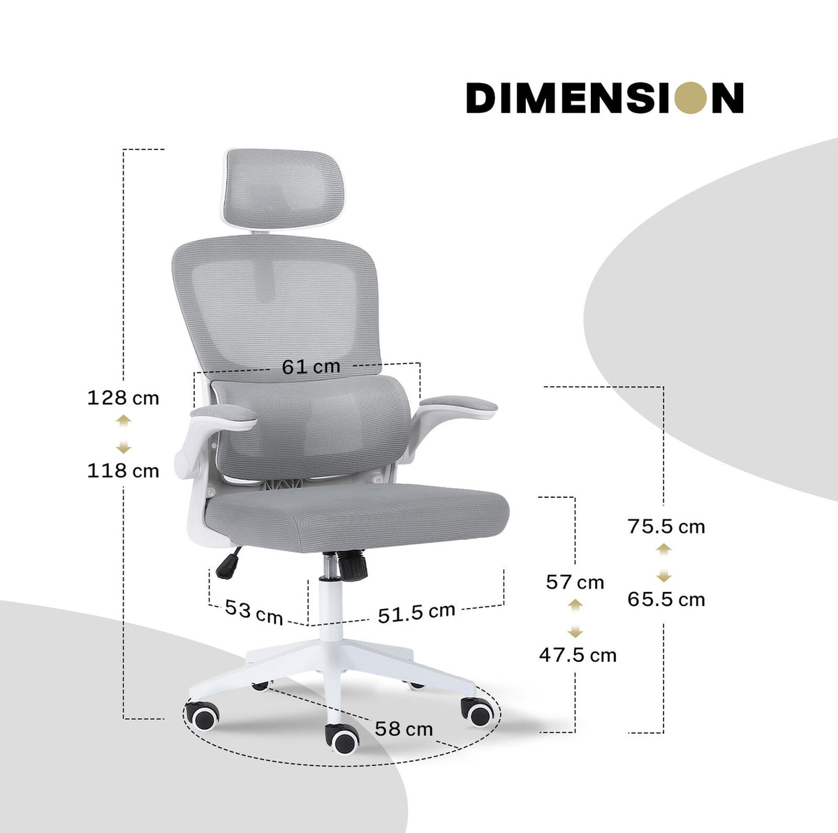 Work Office Chair - Lumber Support, Flip-up Armrest, Adjustable Headrest SITIO - GREY