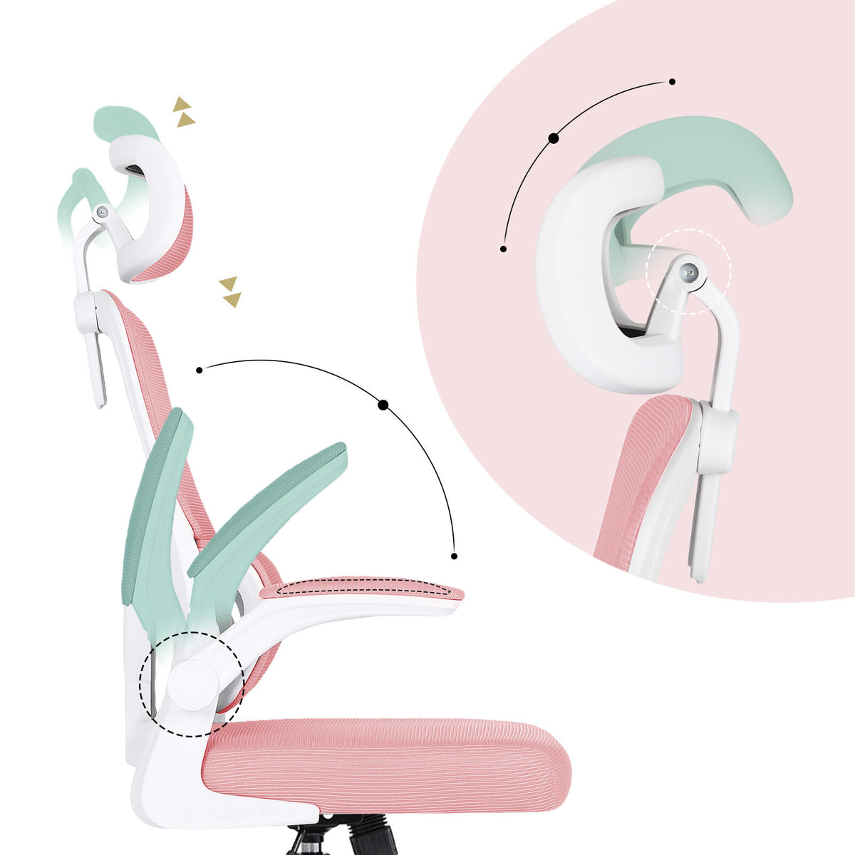 Work Office Chair - Lumber Support, Flip-up Armrest, Adjustable Headrest SITIO - Pink