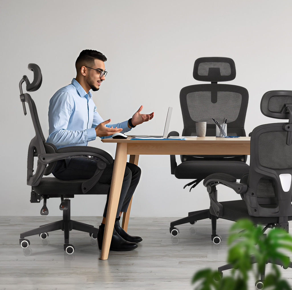 Ergonomic Reclining Office Chair - Lumbar Support, Adjustable Headrest VELTRA - BLACK