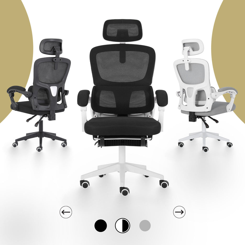 Ergonomic Reclining Office Chair - Footrest, Lumbar Support, Adjustable Headrest VELTRA - BLACK