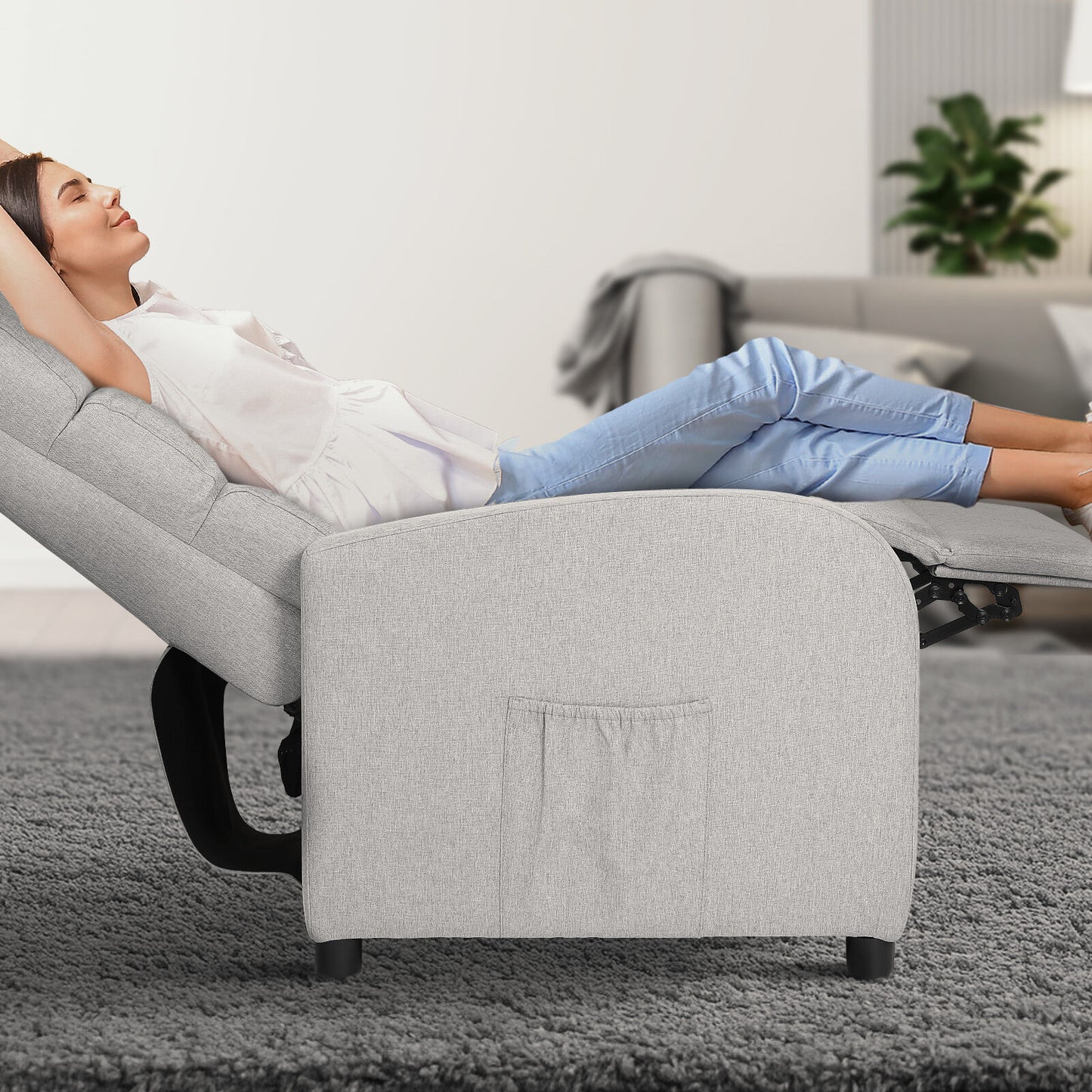 Home Recliner Chair - Linen Fabric Sofa Lounge Armchair SHILOH GREY