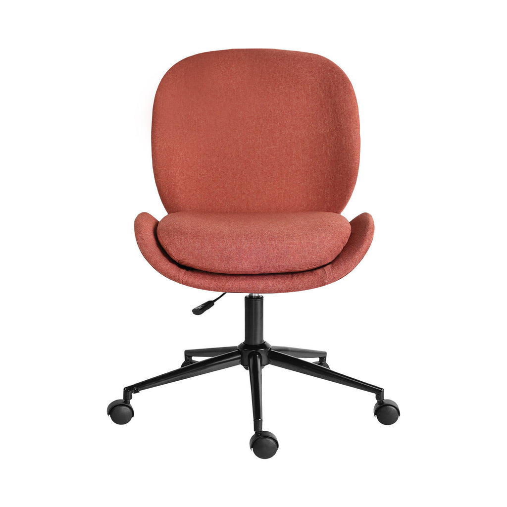 Office Desk Chair - Linen Fabric Armless Swivel Study Seat OVOID EARTHY RED