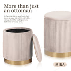 2X Side Table Storage Ottoman - Velvet Stool MIRA Cream