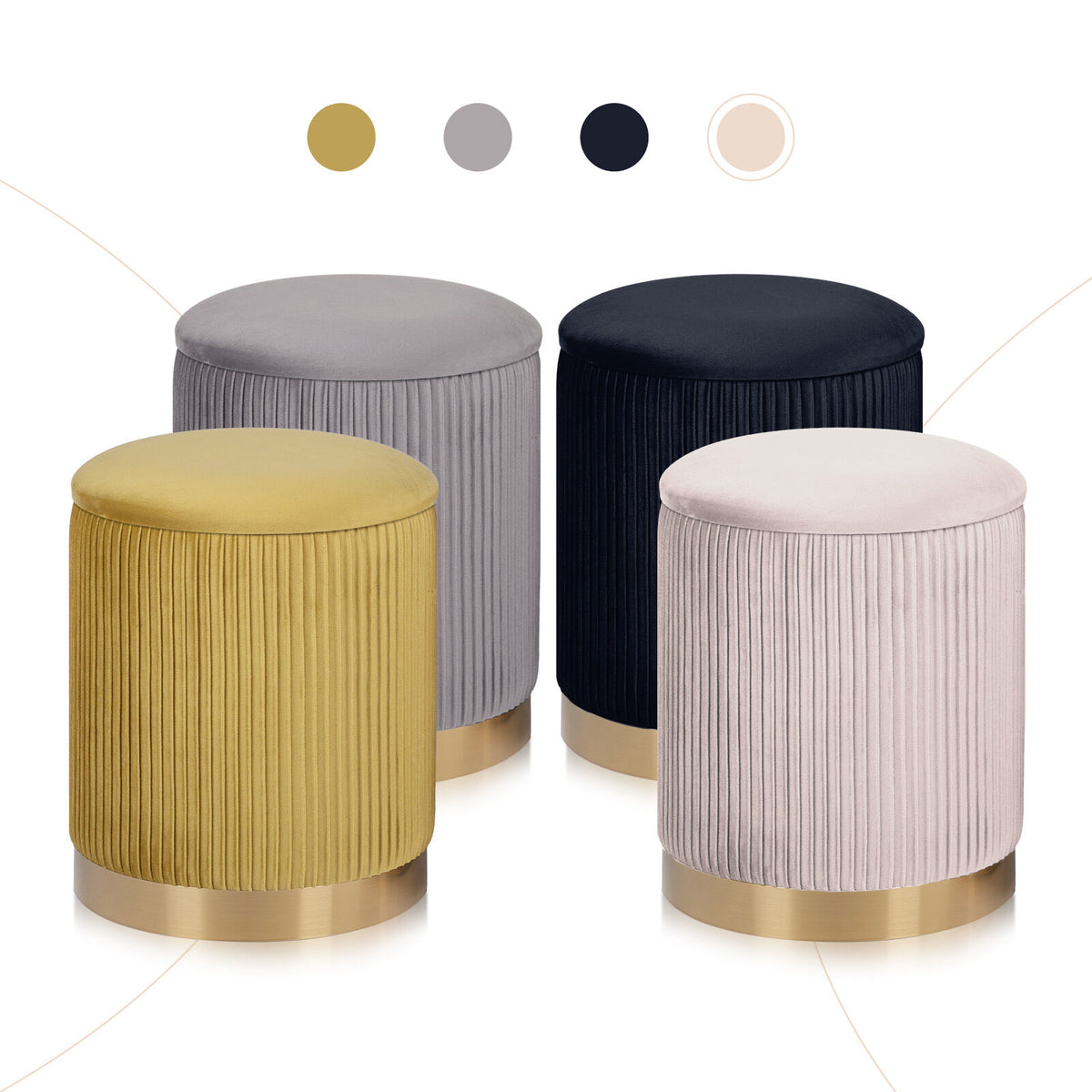 2X Side Table Storage Ottoman - Velvet Stool MIRA Cream