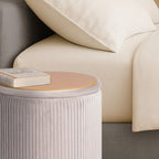 2X Side Table Storage Ottoman - Velvet Stool MIRA Cream