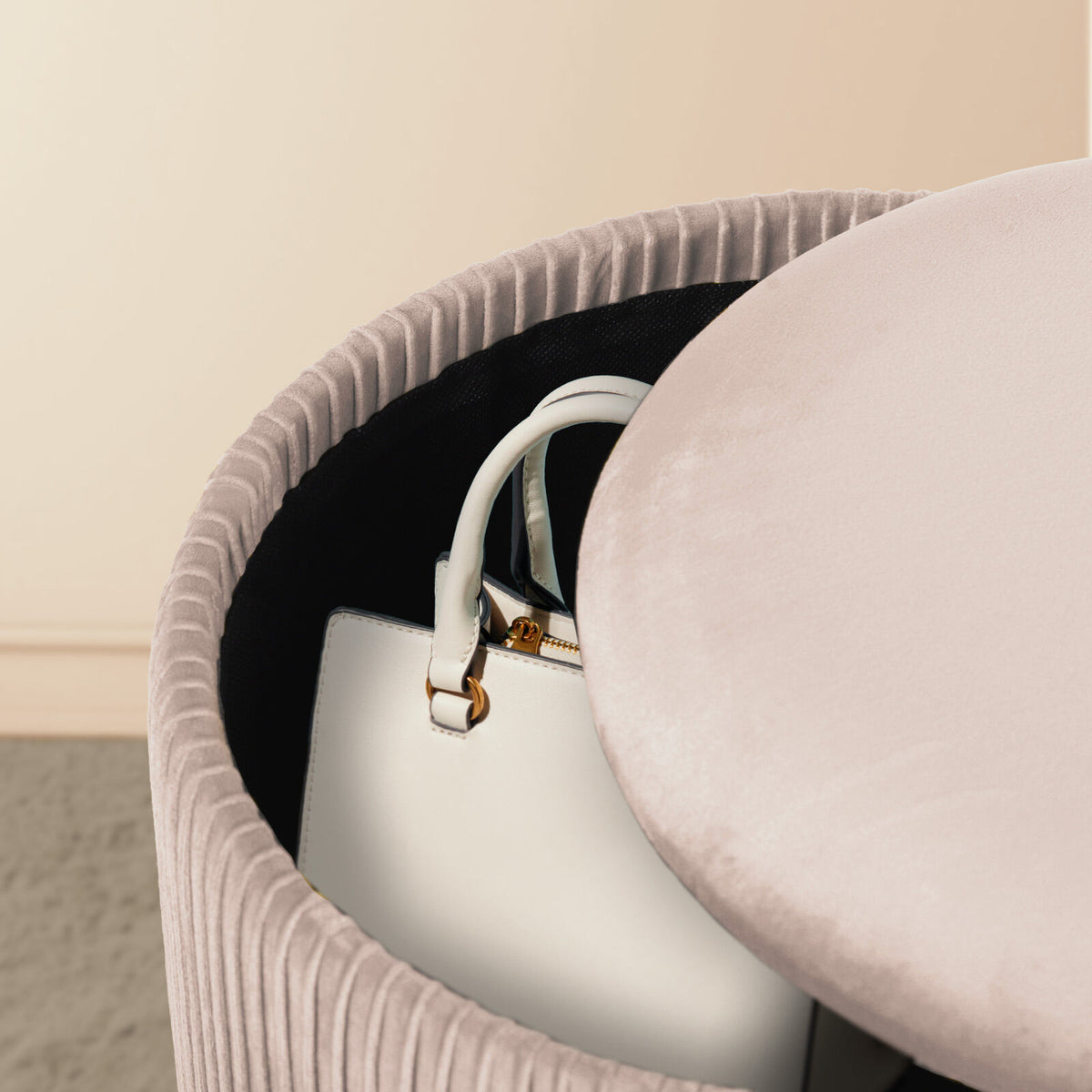 2X Side Table Storage Ottoman - Velvet Stool MIRA Cream