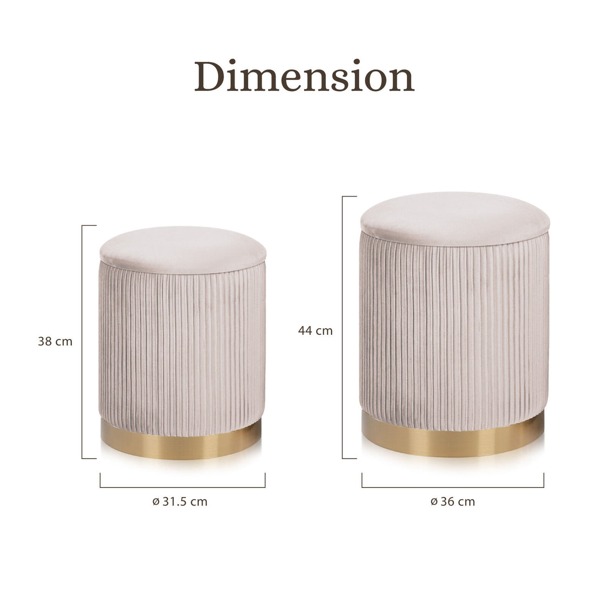 2X Side Table Storage Ottoman - Velvet Stool MIRA Cream