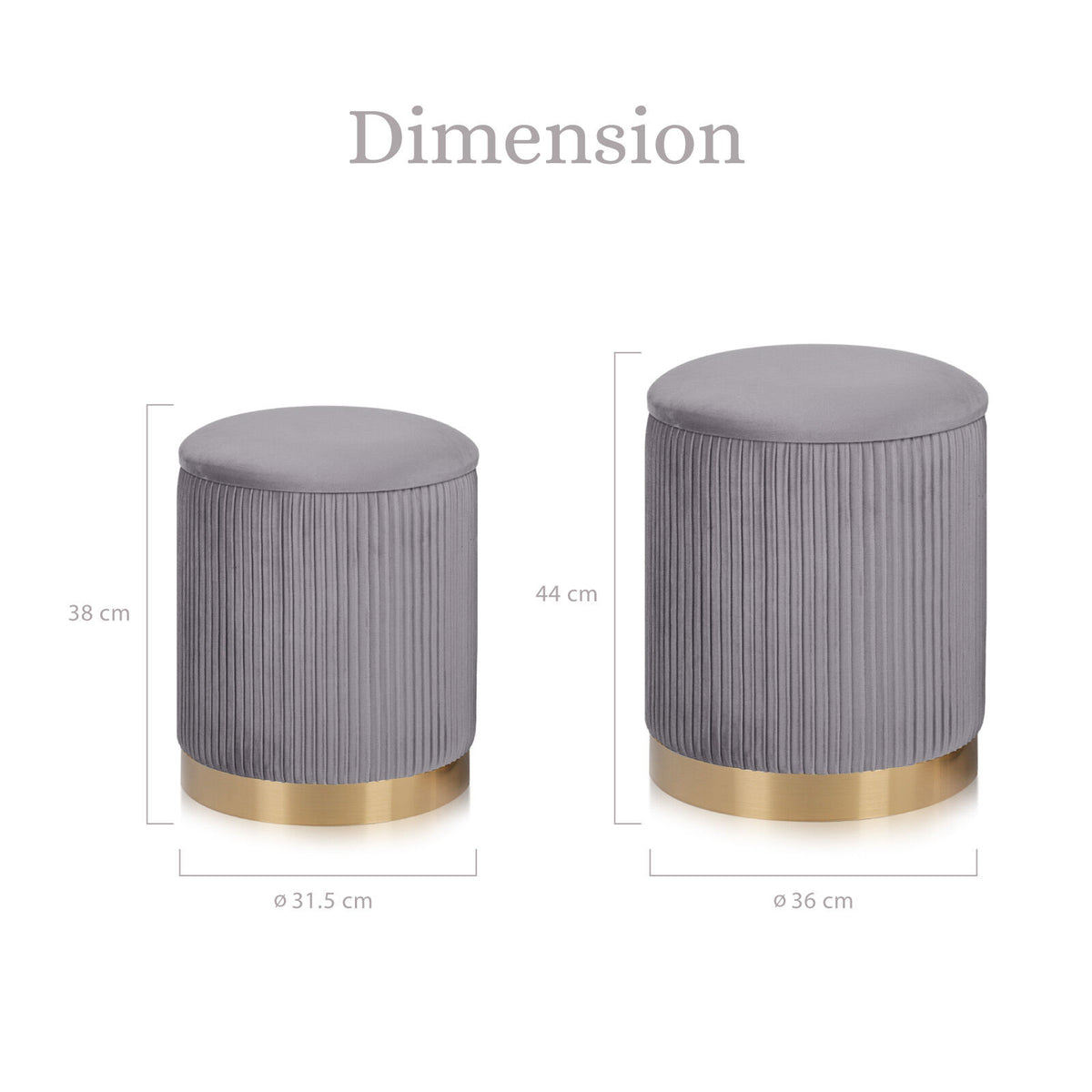 2X Side Table Storage Ottoman - Velvet Stool MIRA Grey