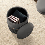 2X Side Table Storage Ottoman - Velvet Padded Stool Vanity Footstool REMI GREY
