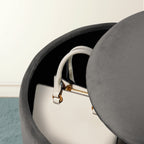 2X Side Table Storage Ottoman - Velvet Padded Stool Vanity Footstool REMI GREY