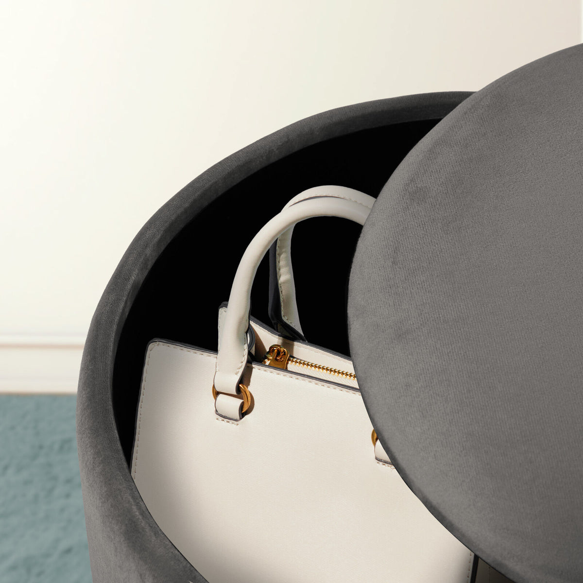 2X Side Table Storage Ottoman - Velvet Padded Stool Vanity Footstool REMI GREY