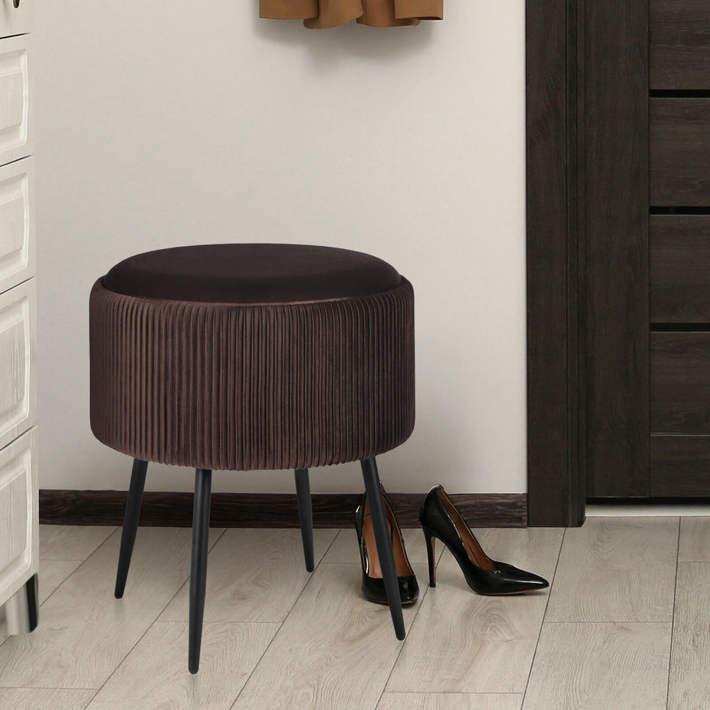 Side Table Storage Ottoman - Velvet Padded Stool Vanity Footstool CLEO BROWN