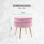 Ottoman Foot Stool Velvet Fabric Metal Leg Round PINK