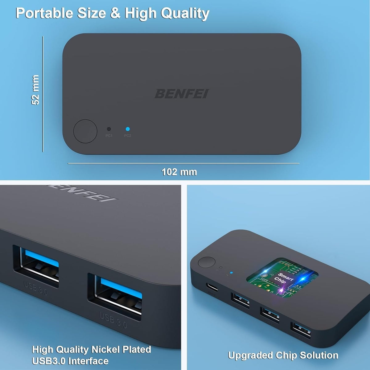 BENFEI 000376BK USB 3.0 Switch, USB Switcher 2 Computers Share 3xUSB 3.0 and 1xUSB C with Remote